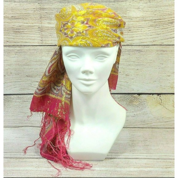 Women Scarf Soft Silky Shawl Wrap Paisley Stole Head Cover Veil Gold Pink Gift - Picture 9 of 12